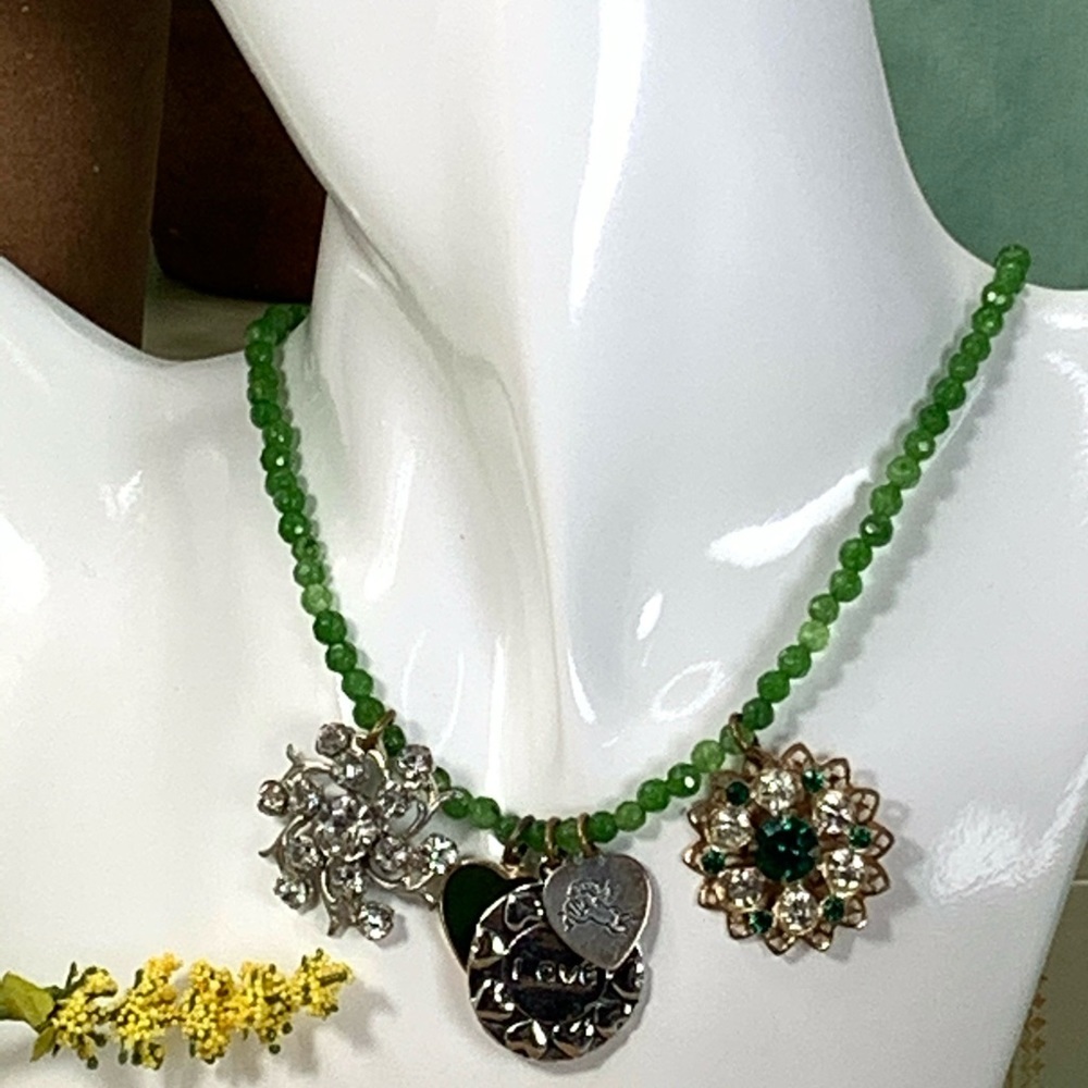 ⭐️Adorned Crown artisan assemblage Vintage Love Charm Necklace